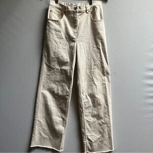 Thakoon Cream High Waisted Wide Leg Frayed Hem Denim Pants Size 8